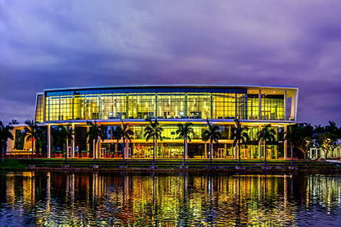 A photo of the Shalala Student Center at the University of Miami Coral Gables campus.